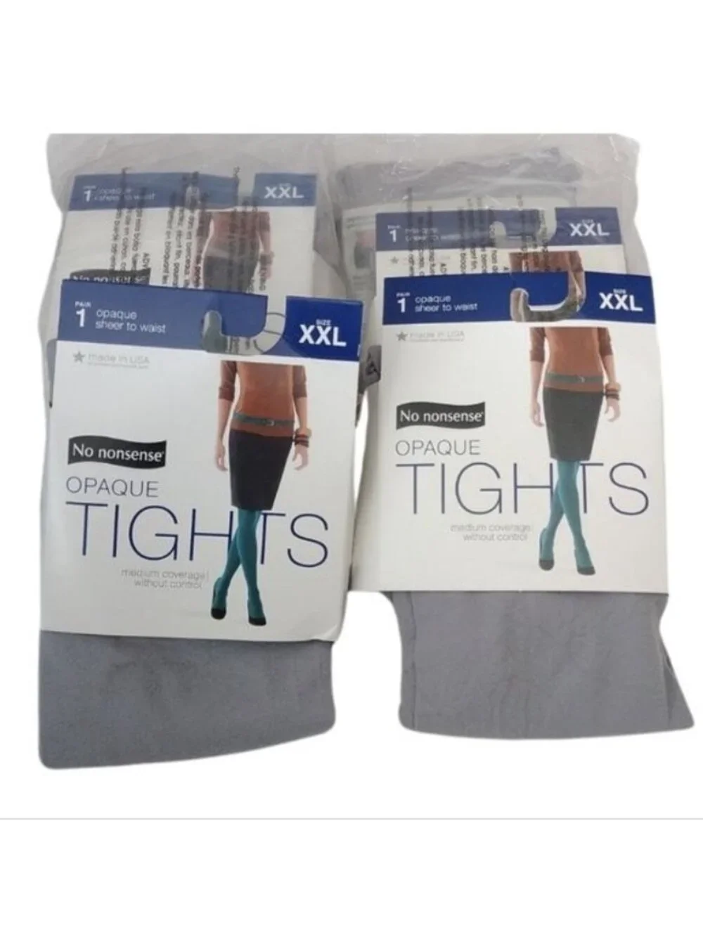 No Nonsense Opaque Sheer to Waist Tights, Light METAL Gray, XXL, 6 pairs
